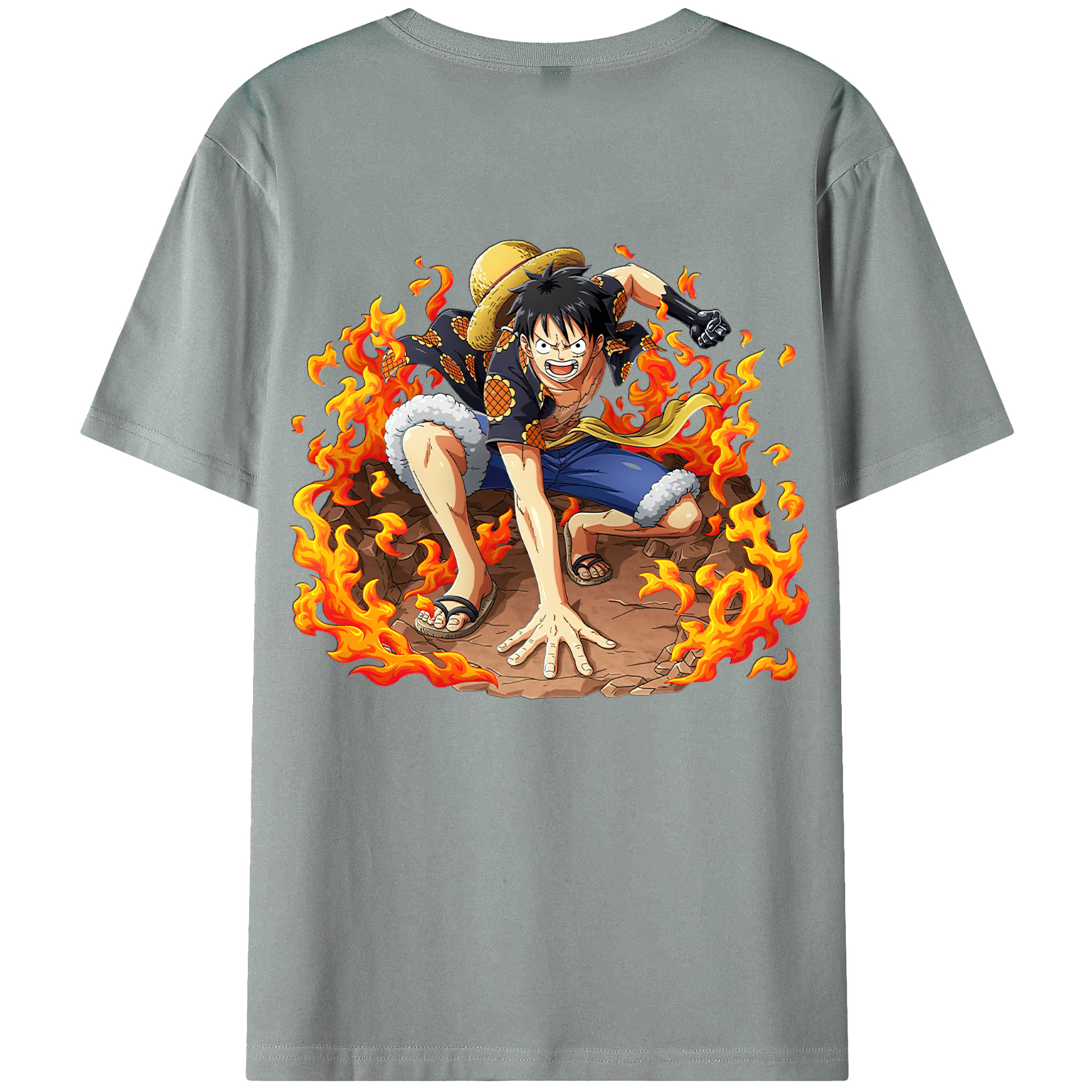 ワンピース モンキー・D・ルフィ ONE PIECE Monkey D. Luffy 綿100％ メンズ半袖Tシャツ（バックプリント） 通気性